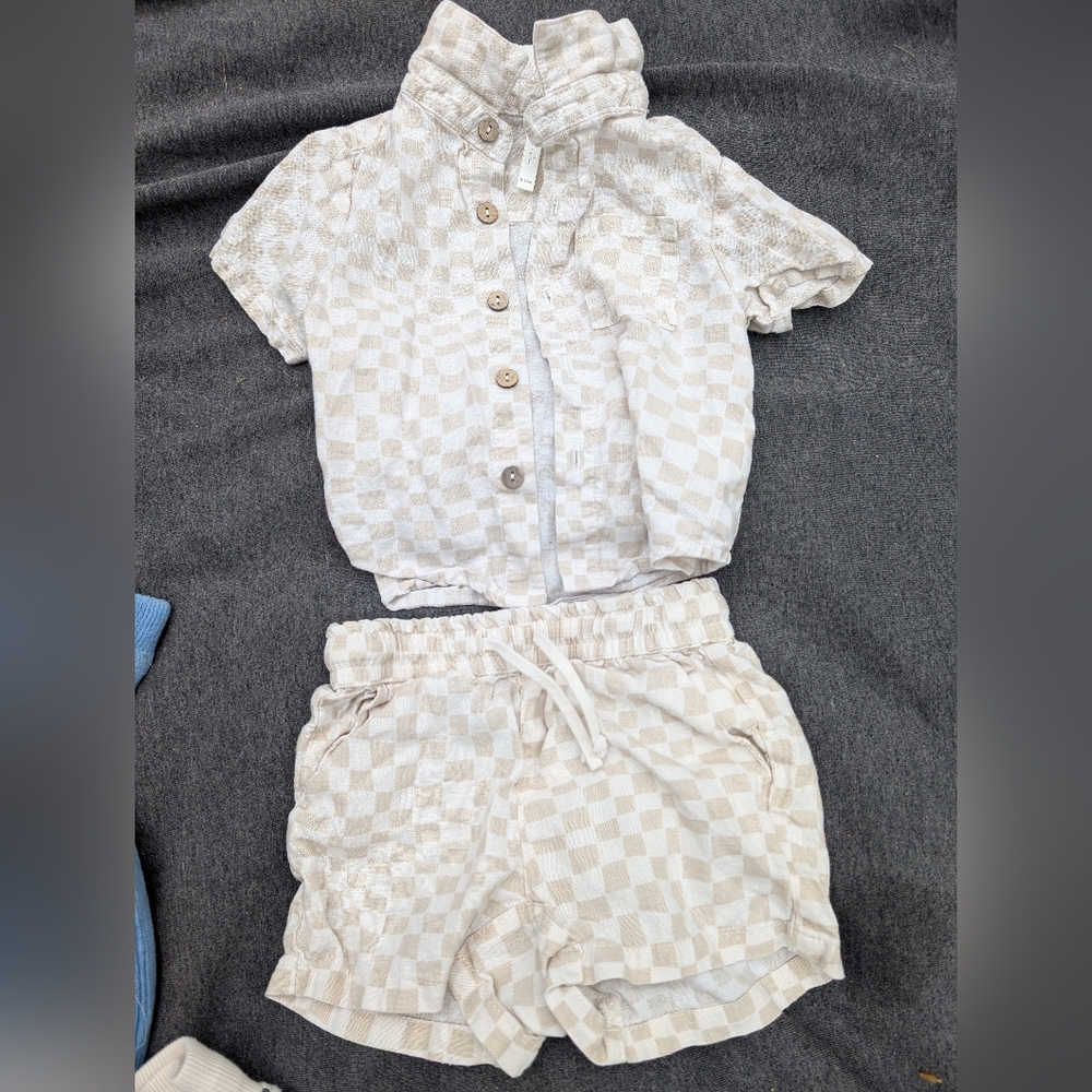 Rylee + Cru Checkered Tan Matching Set, 6-12 Months